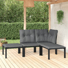 4-Delige Loungeset Poly Rattan Zwart En Grijs hoek + midden + 2x voetensteun