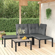 5-Delige Loungeset Poly Rattan Zwart En Grijs hoek + midden + 2x voetensteun + Tafel