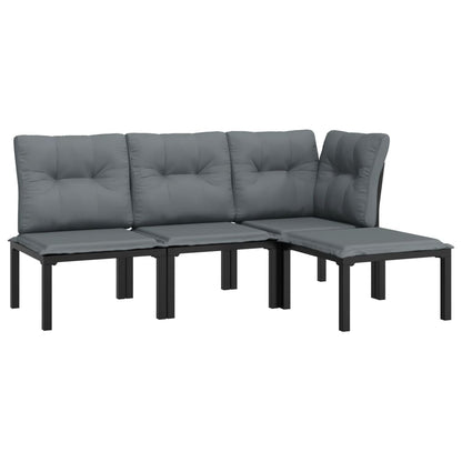 4-Delige Loungeset Poly Rattan Zwart En Grijs hoek + 2x midden + voetensteun