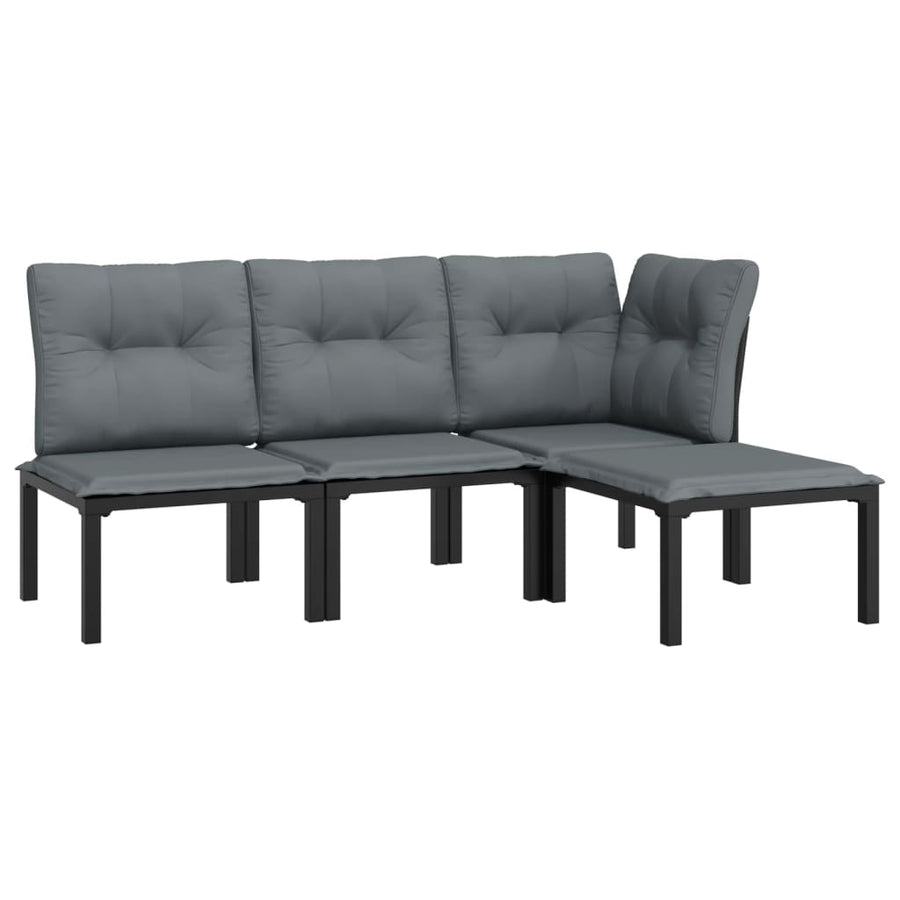 4-Delige Loungeset Poly Rattan Zwart En Grijs hoek + 2x midden + voetensteun