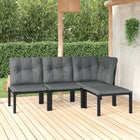 4-Delige Loungeset Poly Rattan Zwart En Grijs hoek + 2x midden + voetensteun