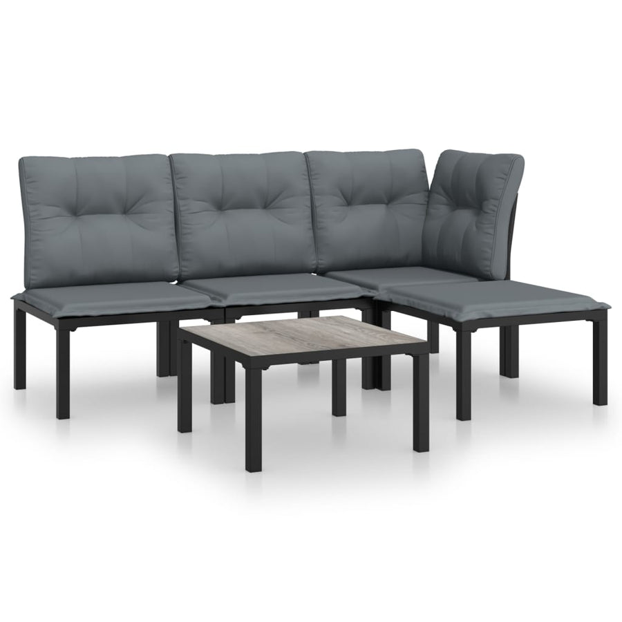 5-Delige Loungeset Poly Rattan Zwart En Grijs hoek + 2x midden + voetensteun + Tafel
