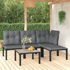 5-Delige Loungeset Poly Rattan Zwart En Grijs hoek + 2x midden + voetensteun + Tafel