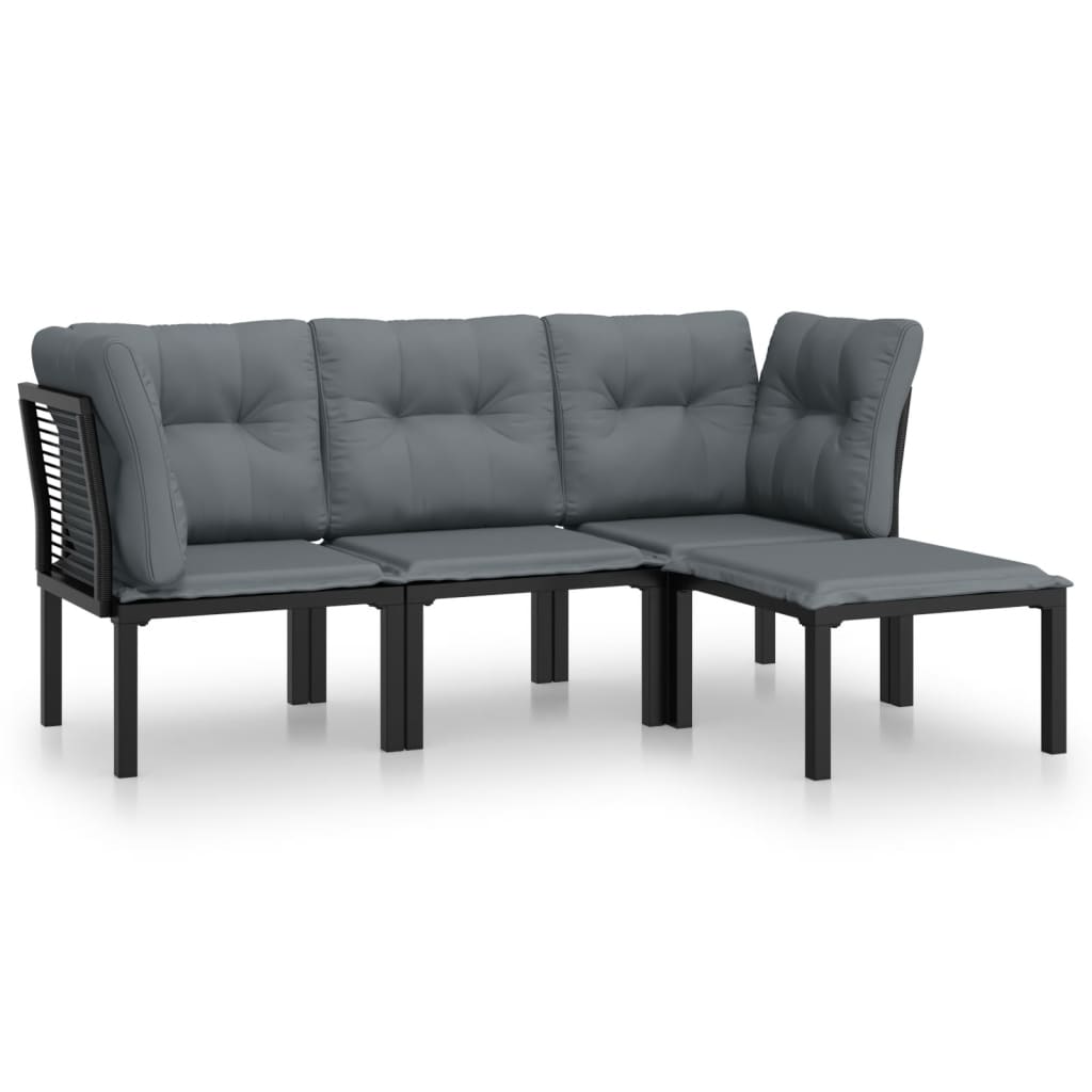 4-Delige Loungeset Poly Rattan Zwart En Grijs 2x hoek + midden + voetensteun