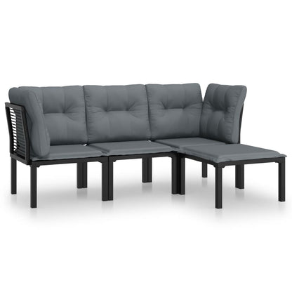 4-Delige Loungeset Poly Rattan Zwart En Grijs 2x hoek + midden + voetensteun