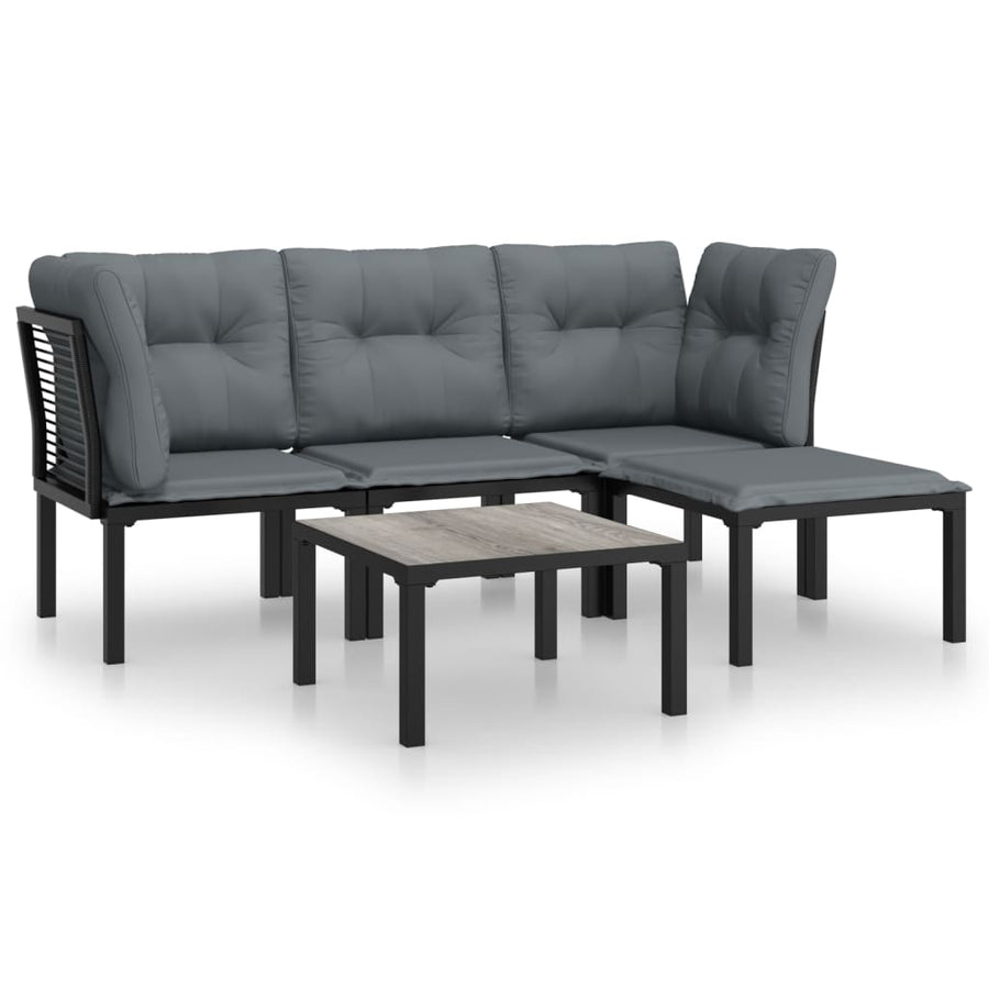 5-Delige Loungeset Poly Rattan Zwart En Grijs 2x hoek + midden + voetensteun + Tafel