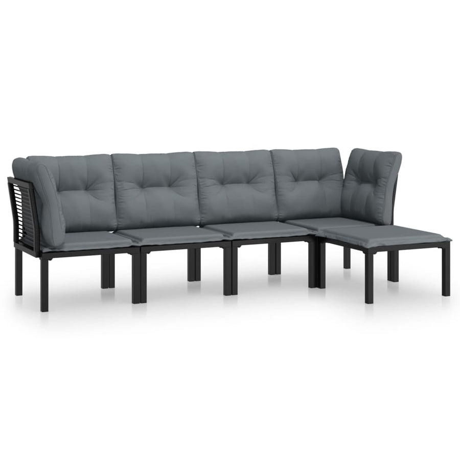 5-Delige Loungeset Poly Rattan Zwart En Grijs 2x hoek + 2x midden + voetensteun
