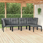 5-Delige Loungeset Poly Rattan Zwart En Grijs 2x hoek + 2x midden + voetensteun