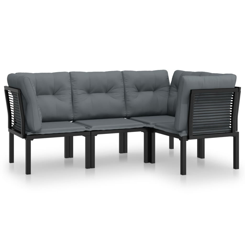 4-Delige Loungeset Poly Rattan Zwart En Grijs 3x hoek + midden