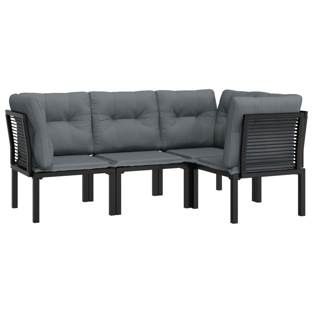 4-Delige Loungeset Poly Rattan Zwart En Grijs 3x hoek + midden