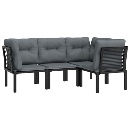 4-Delige Loungeset Poly Rattan Zwart En Grijs 3x hoek + midden