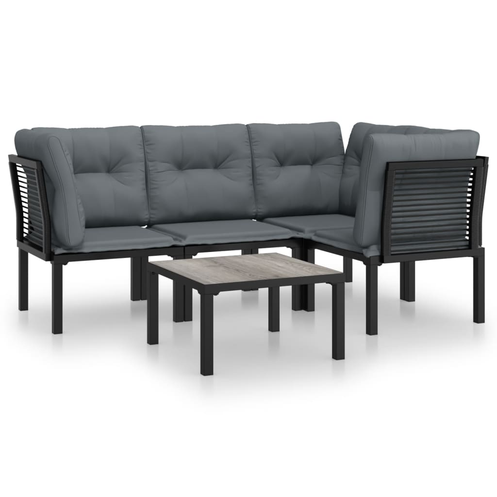 5-Delige Loungeset Poly Rattan Zwart En Grijs 3x hoek + midden + Tafel