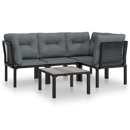 5-Delige Loungeset Poly Rattan Zwart En Grijs 3x hoek + midden + Tafel
