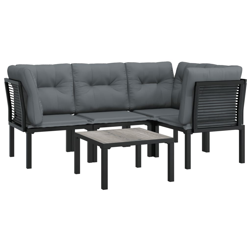 5-Delige Loungeset Poly Rattan Zwart En Grijs 3x hoek + midden + Tafel