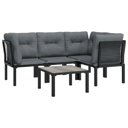 5-Delige Loungeset Poly Rattan Zwart En Grijs 3x hoek + midden + Tafel