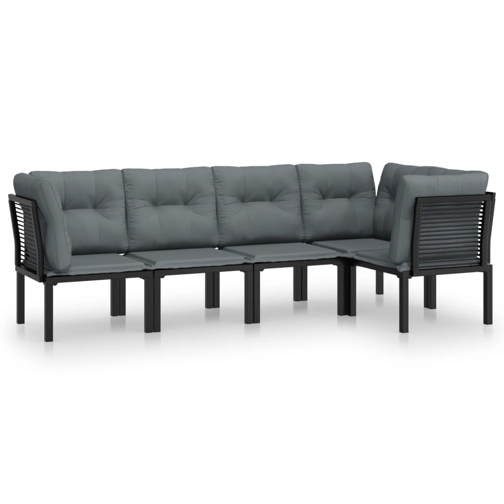 5-Delige Loungeset Poly Rattan Zwart En Grijs 3x hoek + 2x midden
