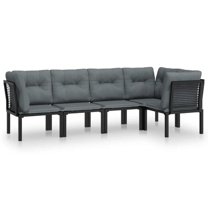 5-Delige Loungeset Poly Rattan Zwart En Grijs 3x hoek + 2x midden