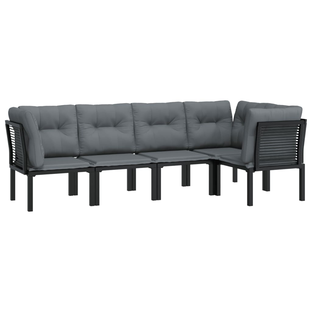 5-Delige Loungeset Poly Rattan Zwart En Grijs 3x hoek + 2x midden