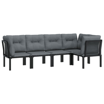 5-Delige Loungeset Poly Rattan Zwart En Grijs 3x hoek + 2x midden