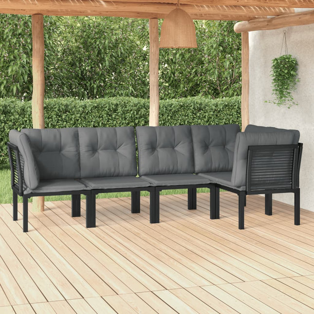 5-Delige Loungeset Poly Rattan Zwart En Grijs 3x hoek + 2x midden