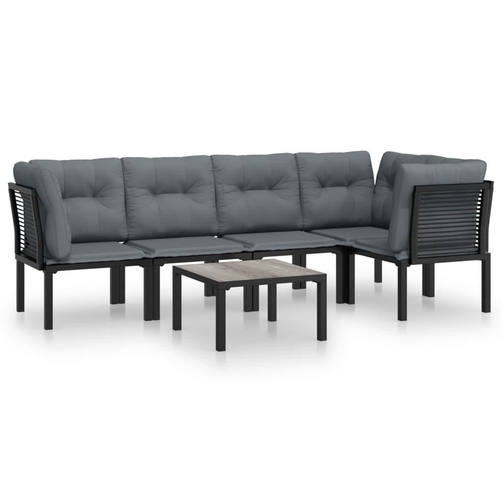 6-Delige Loungeset Poly Rattan Zwart En Grijs 3x hoek + 2x midden + Tafel