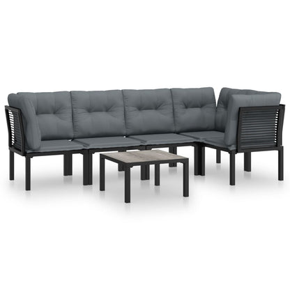 6-Delige Loungeset Poly Rattan Zwart En Grijs 3x hoek + 2x midden + Tafel
