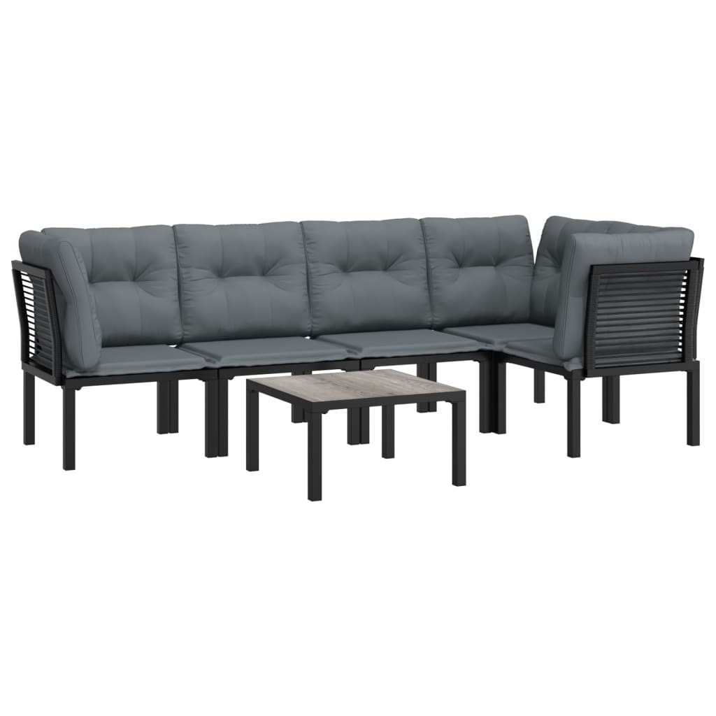 6-Delige Loungeset Poly Rattan Zwart En Grijs 3x hoek + 2x midden + Tafel