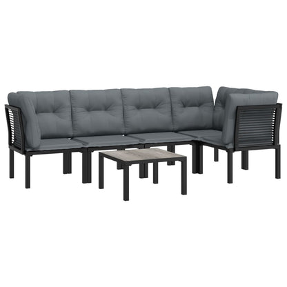 6-Delige Loungeset Poly Rattan Zwart En Grijs 3x hoek + 2x midden + Tafel
