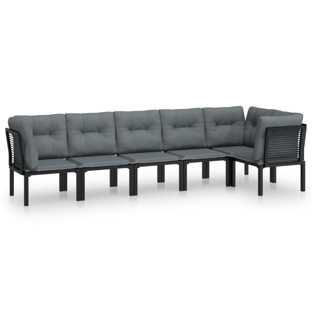 6-Delige Loungeset Poly Rattan Zwart En Grijs 3x hoek + 3x midden