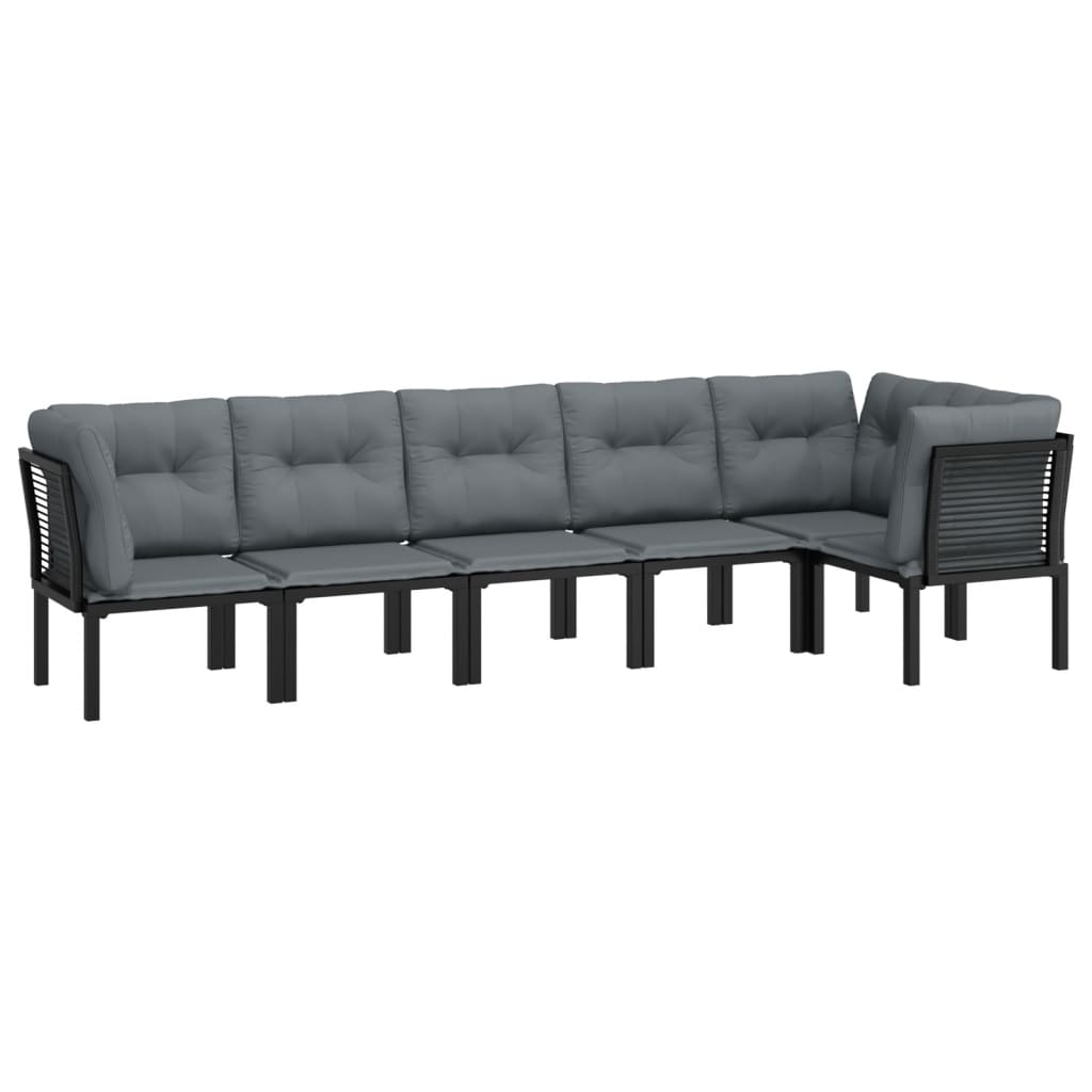 6-Delige Loungeset Poly Rattan Zwart En Grijs 3x hoek + 3x midden