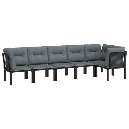 6-Delige Loungeset Poly Rattan Zwart En Grijs 3x hoek + 3x midden
