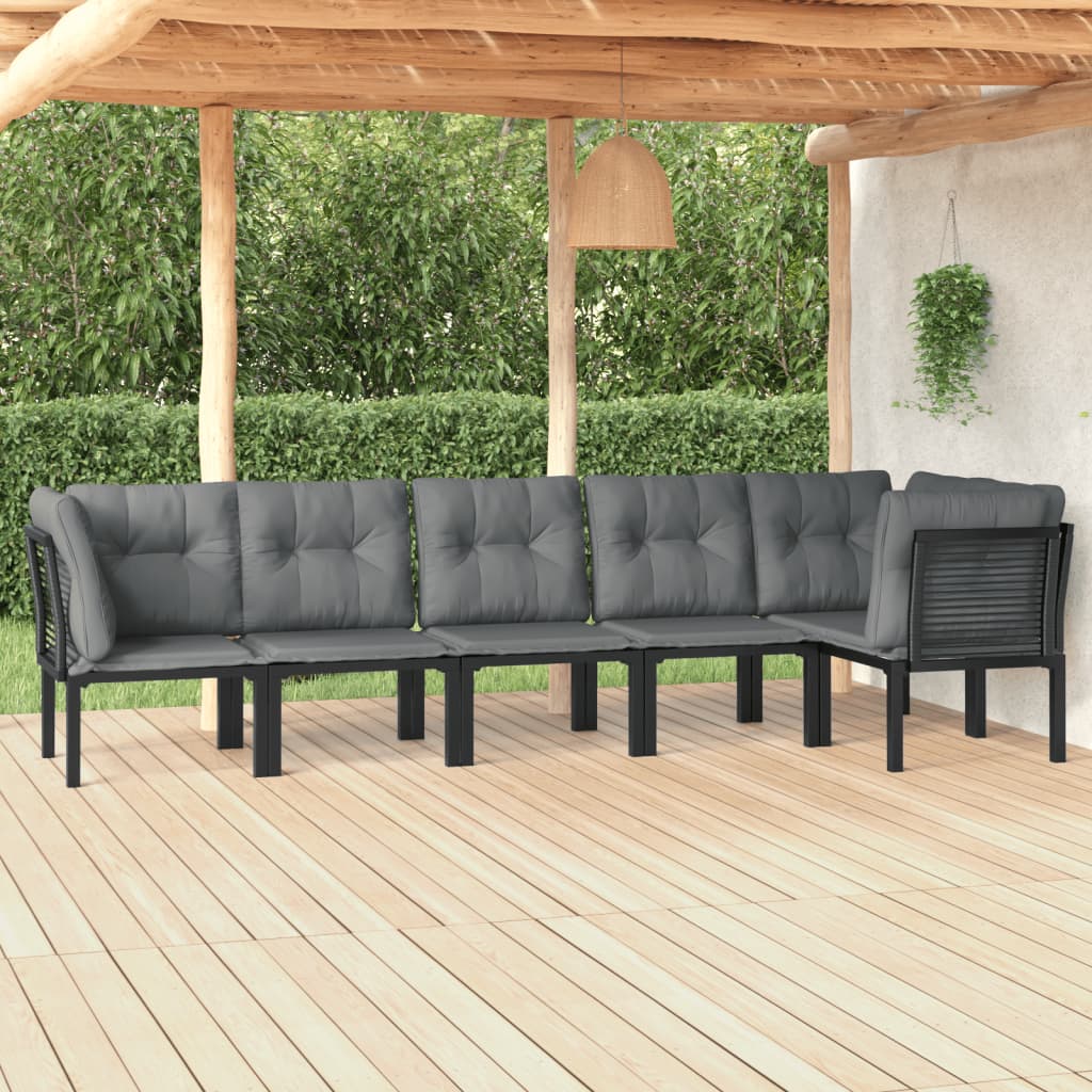 6-Delige Loungeset Poly Rattan Zwart En Grijs 3x hoek + 3x midden
