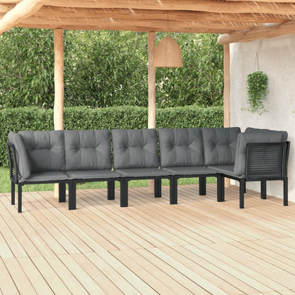 6-Delige Loungeset Poly Rattan Zwart En Grijs 3x hoek + 3x midden