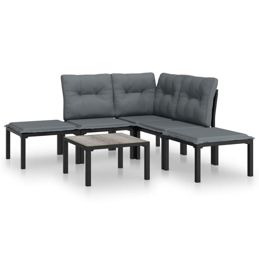 -Delige Loungeset Poly Rattan Zwart En Grijs 6