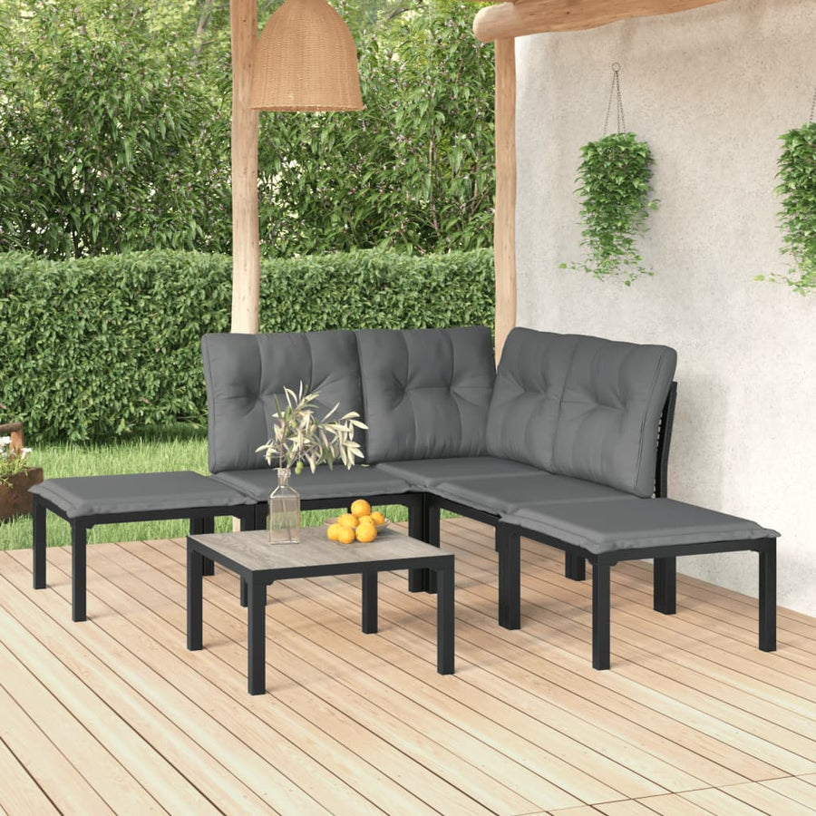 -Delige Loungeset Poly Rattan Zwart En Grijs 6