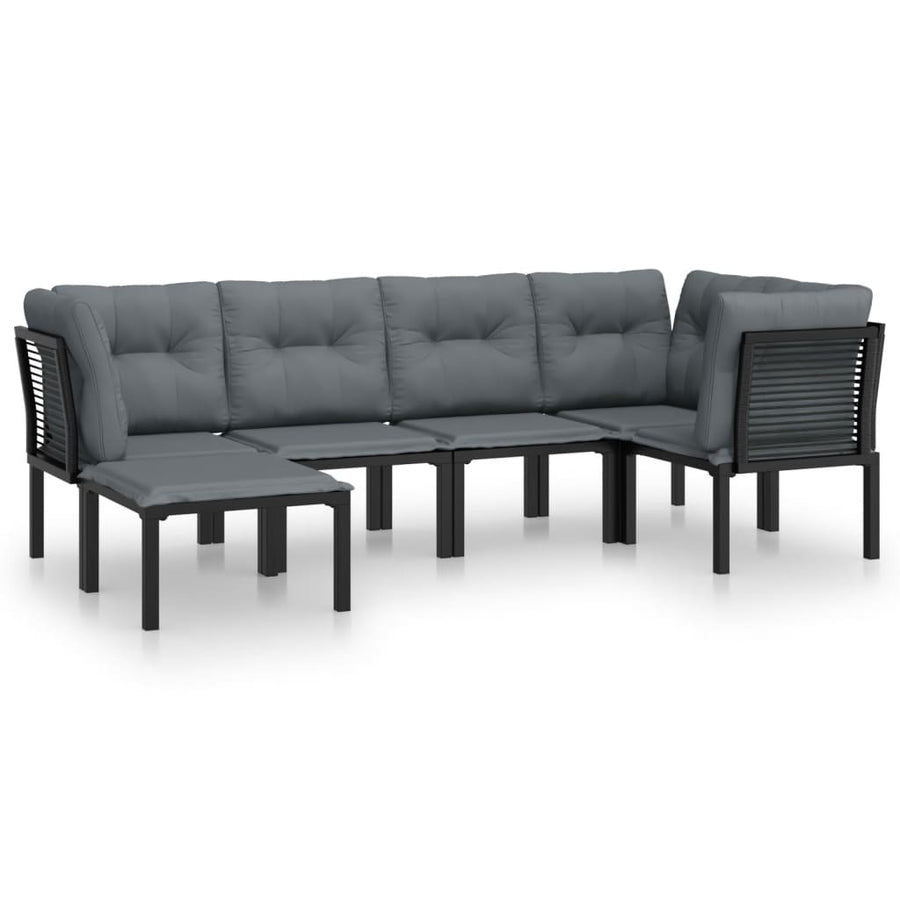 6-Delige Loungeset Poly Rattan Zwart En Grijs 3x hoek + 2x midden + voetensteun