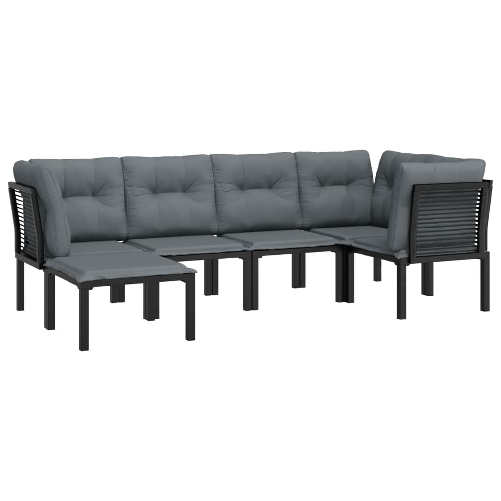 6-Delige Loungeset Poly Rattan Zwart En Grijs 3x hoek + 2x midden + voetensteun
