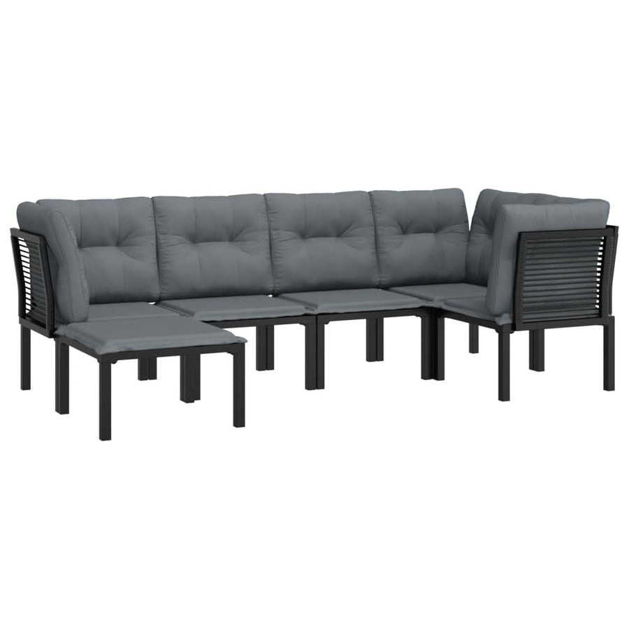 6-Delige Loungeset Poly Rattan Zwart En Grijs 3x hoek + 2x midden + voetensteun