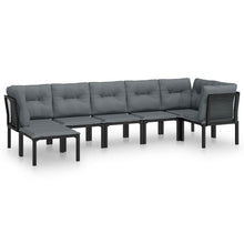 7-Delige Loungeset Poly Rattan Zwart En Grijs 3x hoek + 2x midden + voetensteun + Tafel