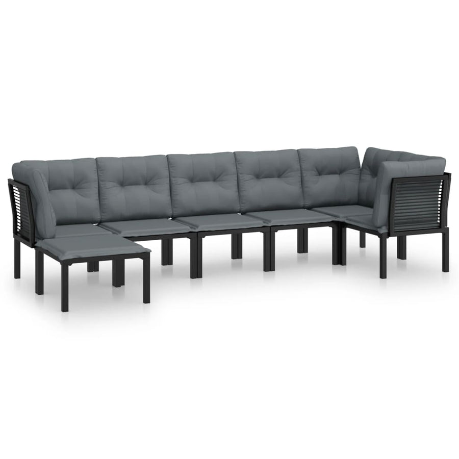 7-Delige Loungeset Poly Rattan Zwart En Grijs 3x hoek + 2x midden + voetensteun + Tafel