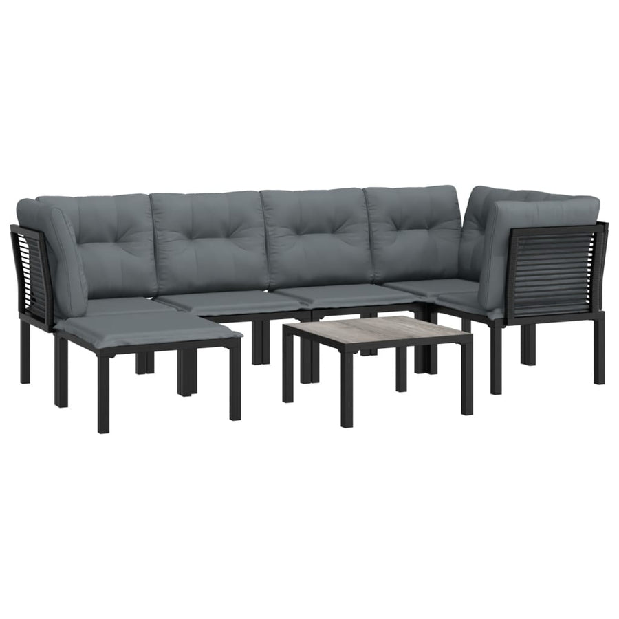 7-Delige Loungeset Poly Rattan Zwart En Grijs 3x hoek + 2x midden + voetensteun + Tafel