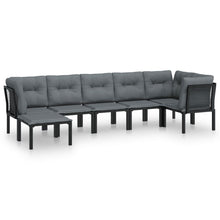 7-Delige Loungeset Poly Rattan Zwart En Grijs 3x hoek + 3x midden + voetensteun
