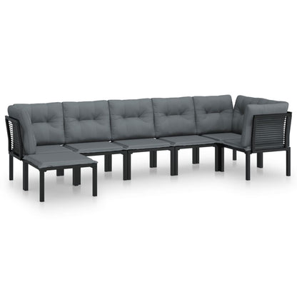 7-Delige Loungeset Poly Rattan Zwart En Grijs 3x hoek + 3x midden + voetensteun