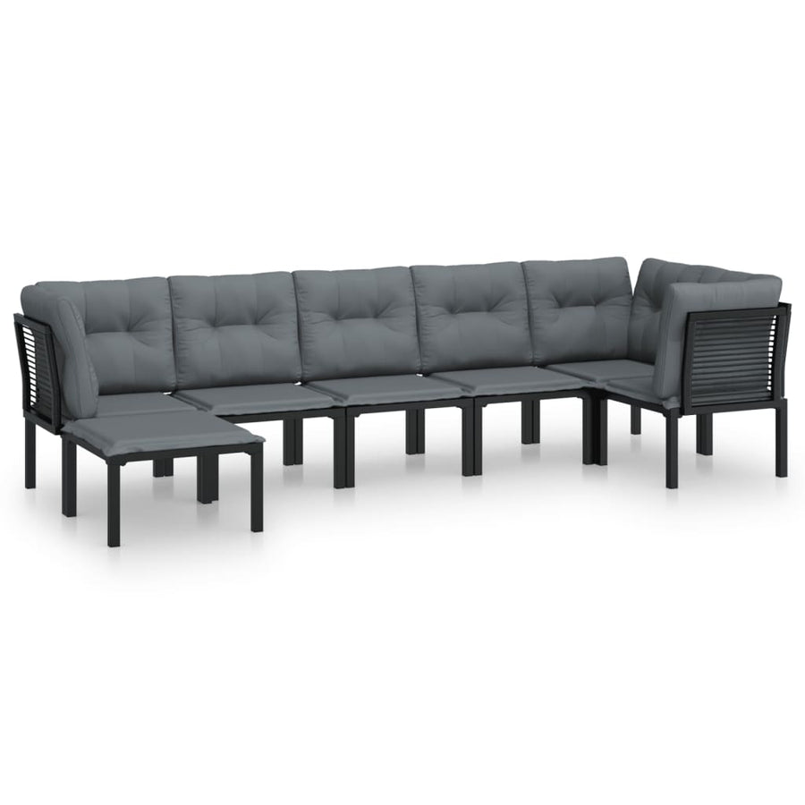 7-Delige Loungeset Poly Rattan Zwart En Grijs 3x hoek + 3x midden + voetensteun