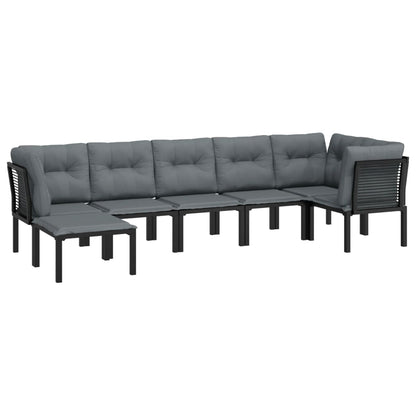 7-Delige Loungeset Poly Rattan Zwart En Grijs 3x hoek + 3x midden + voetensteun