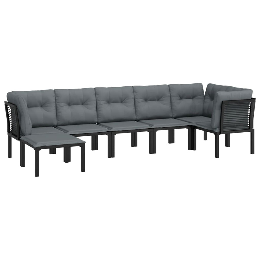 7-Delige Loungeset Poly Rattan Zwart En Grijs 3x hoek + 3x midden + voetensteun