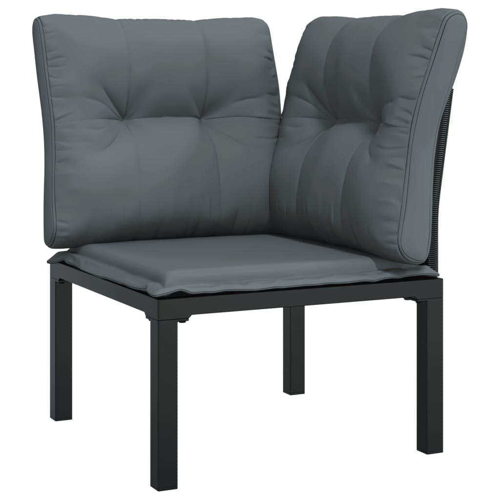 7-Delige Loungeset Poly Rattan Zwart En Grijs 3x hoek + 3x midden + voetensteun