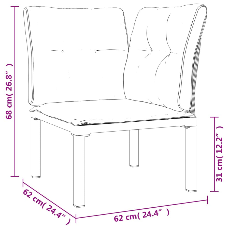 7-Delige Loungeset Poly Rattan Zwart En Grijs 3x hoek + 3x midden + voetensteun