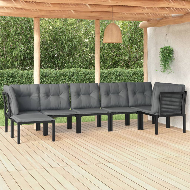 7-Delige Loungeset Poly Rattan Zwart En Grijs 3x hoek + 3x midden + voetensteun