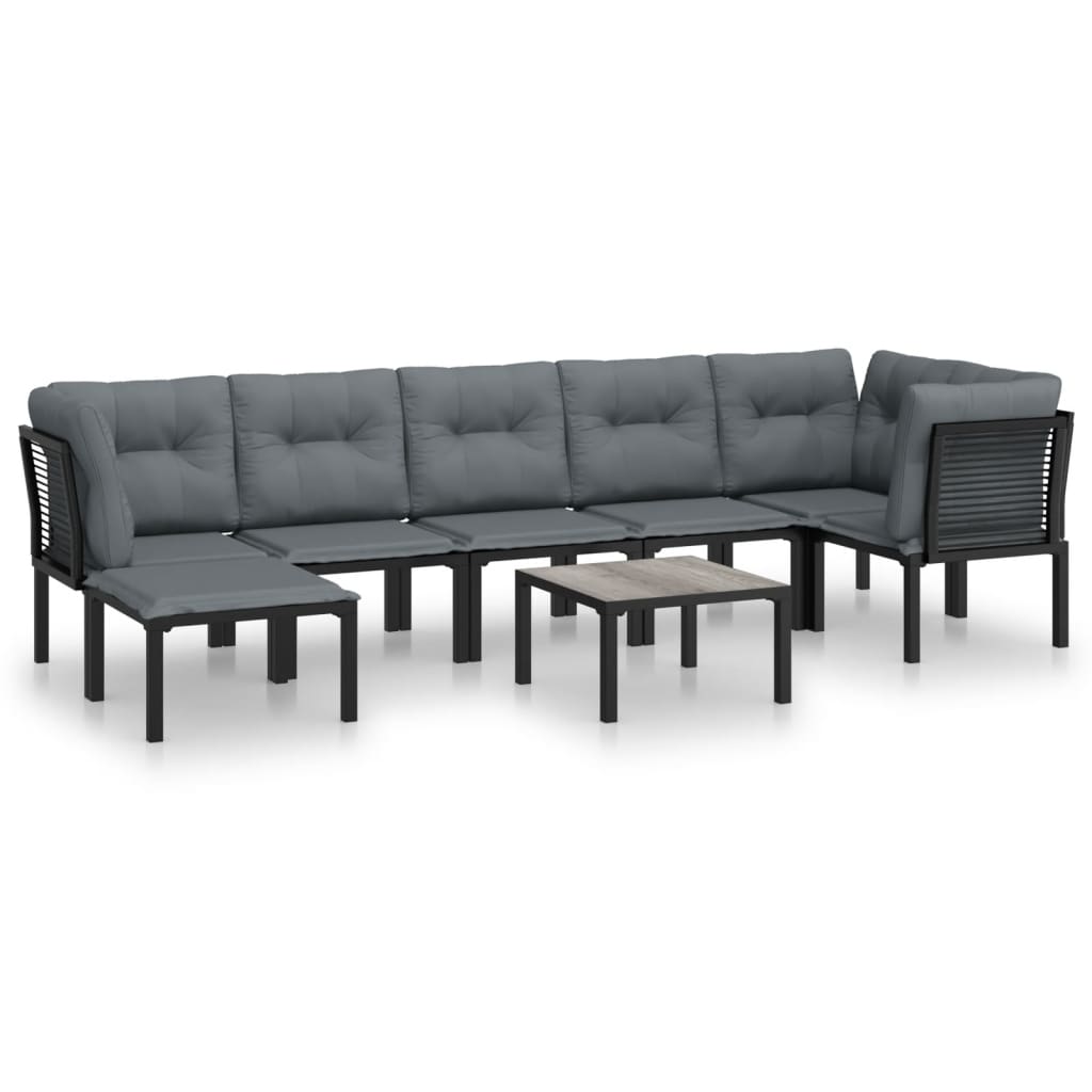 8-Delige Loungeset Poly Rattan Zwart En Grijs 3x hoek + 3x midden + voetensteun + Tafel